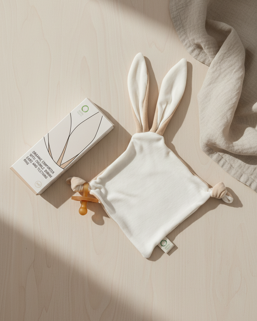 Snutte med prassel i ekologisk bomull och träring – wooly organic

