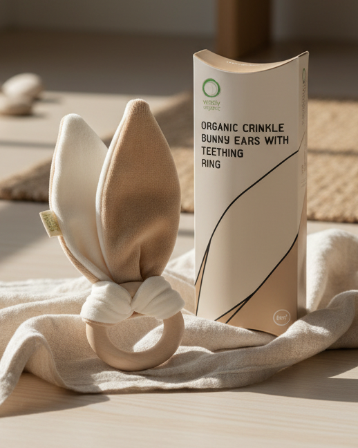 Prasslande kaninöron i ekologisk bomull och lönnträ – wooly organic
